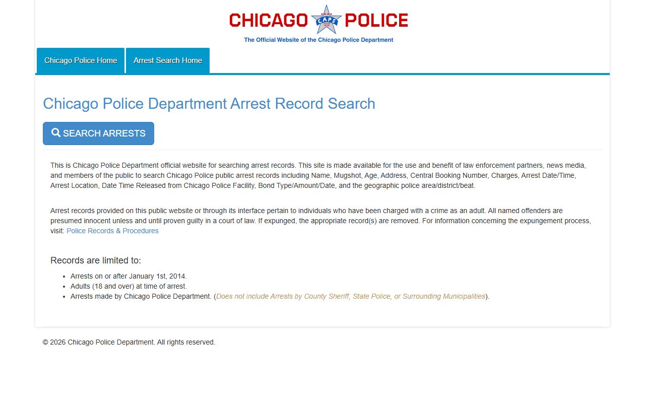 Chicago Police arrest search tool for police blotter records