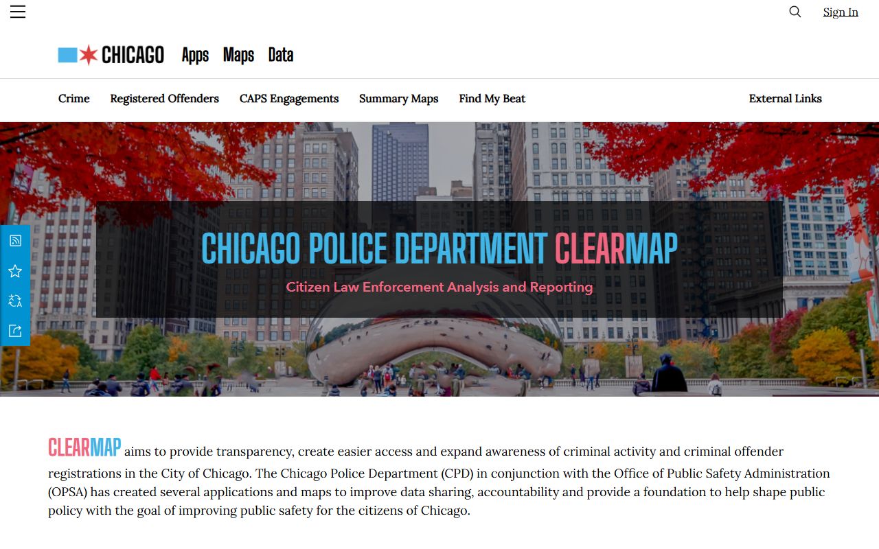 Chicago Police ClearMap tool for police blotter geographic data