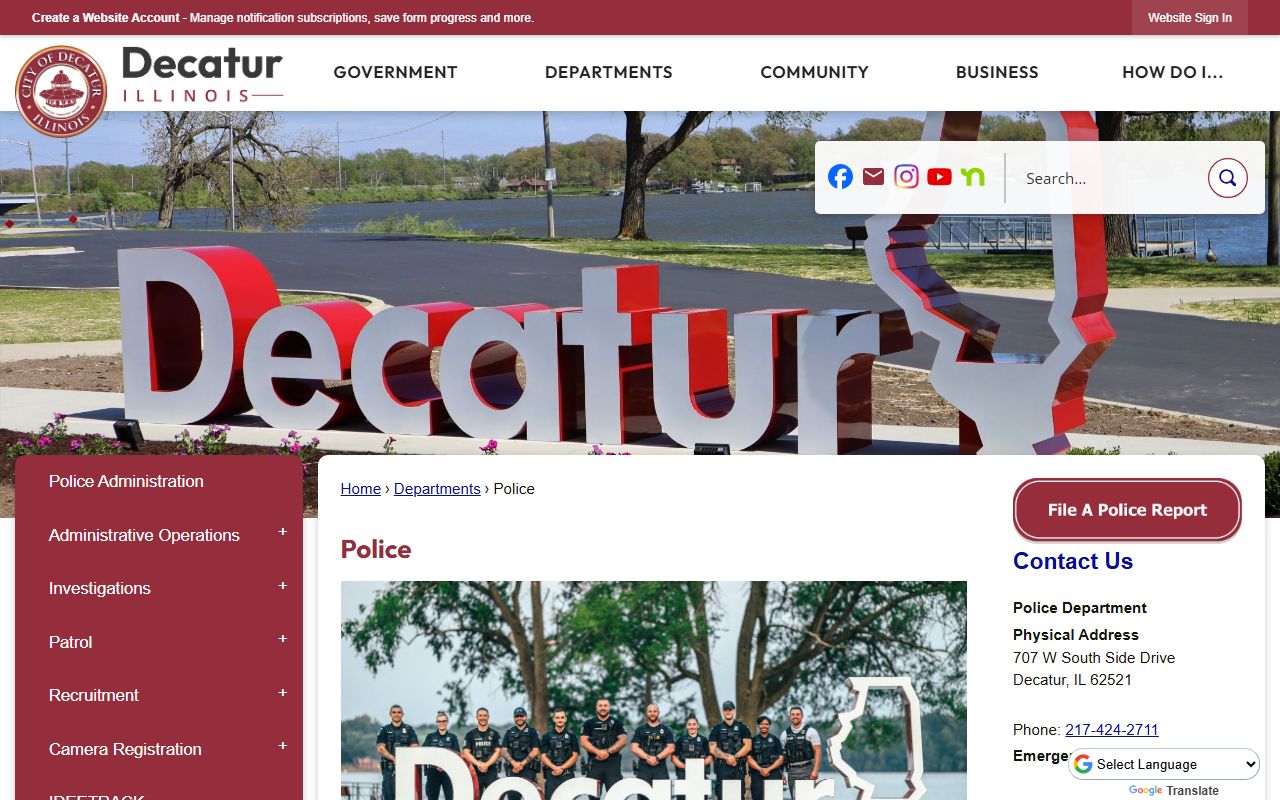 Decatur Police Department website for police blotter records