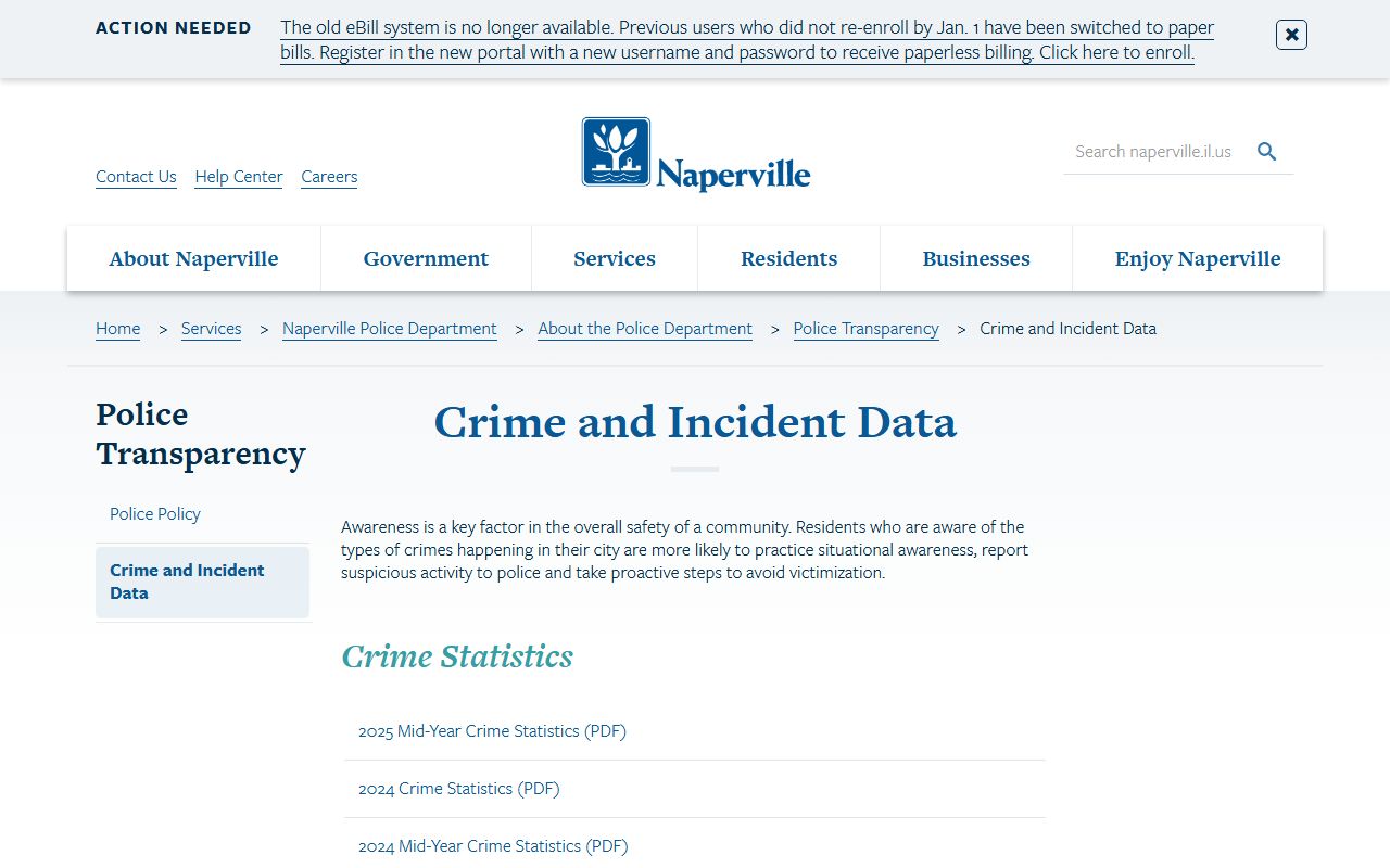 Naperville Police crime and incident data for police blotter research