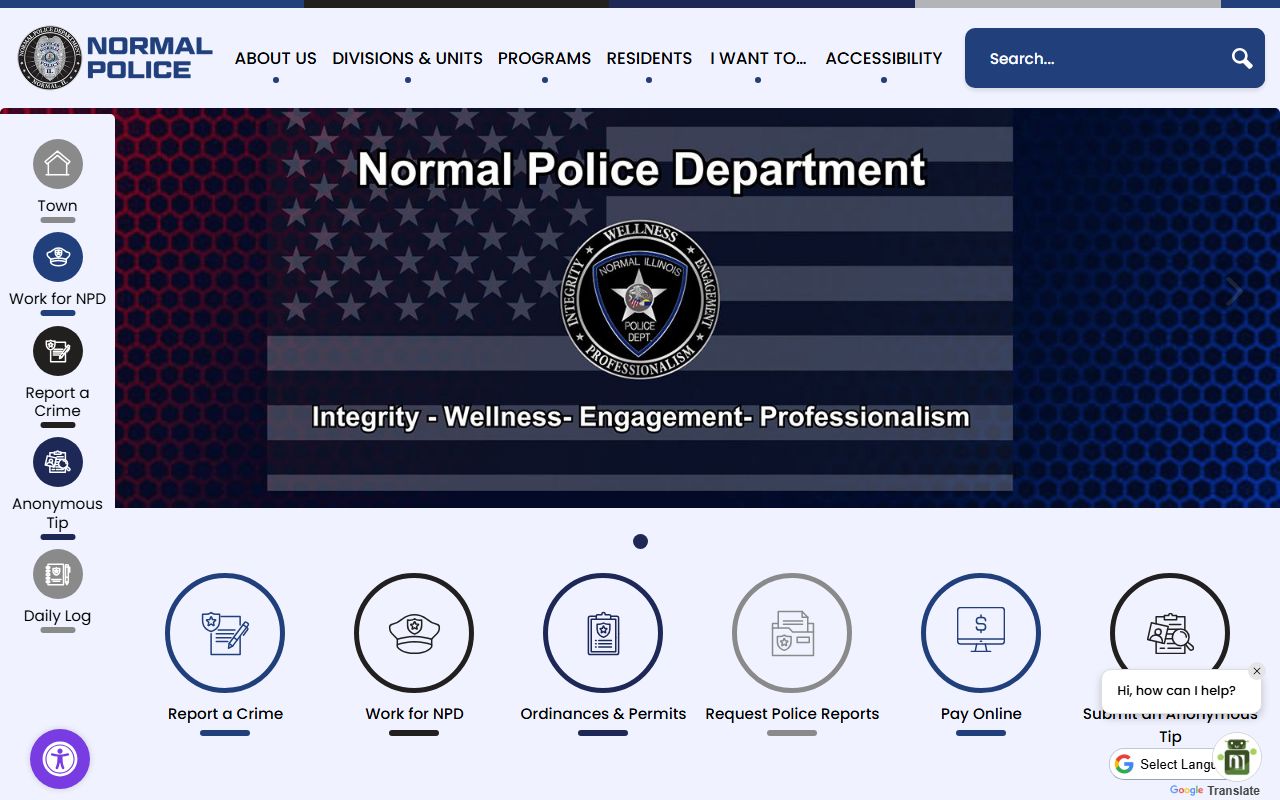 Normal Police Department website for police blotter records