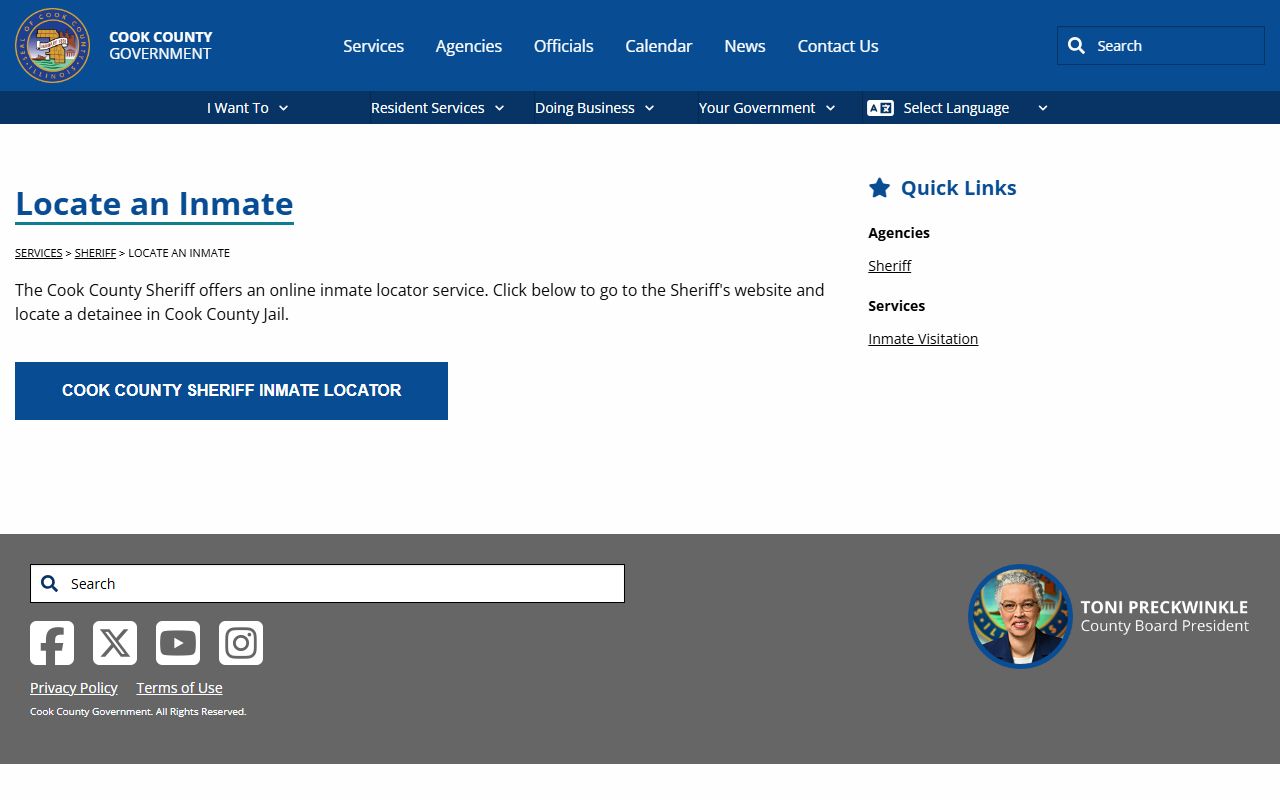 Cook County Locate Inmate search tool for police blotter records