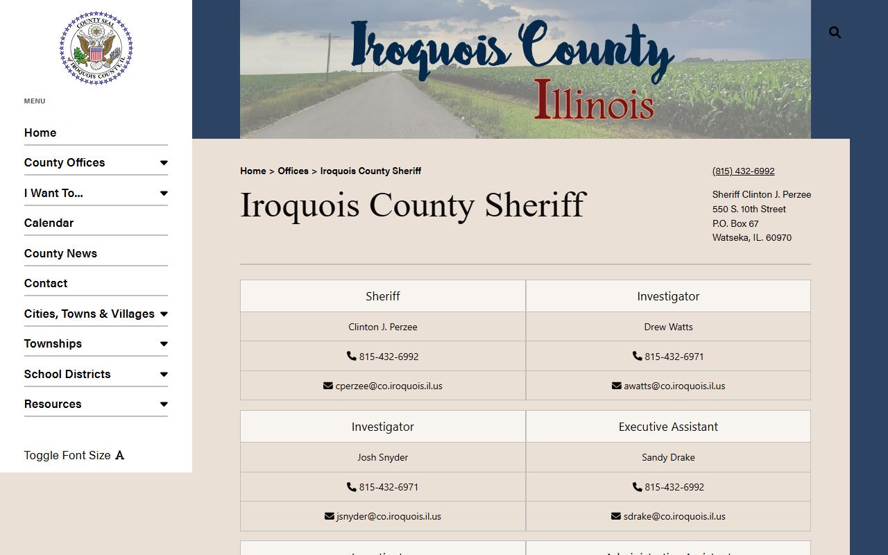 Iroquois County Sheriff website for police blotter records