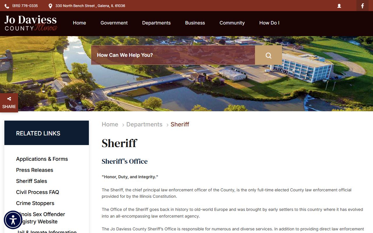 Jo Daviess County Sheriff website for police blotter records