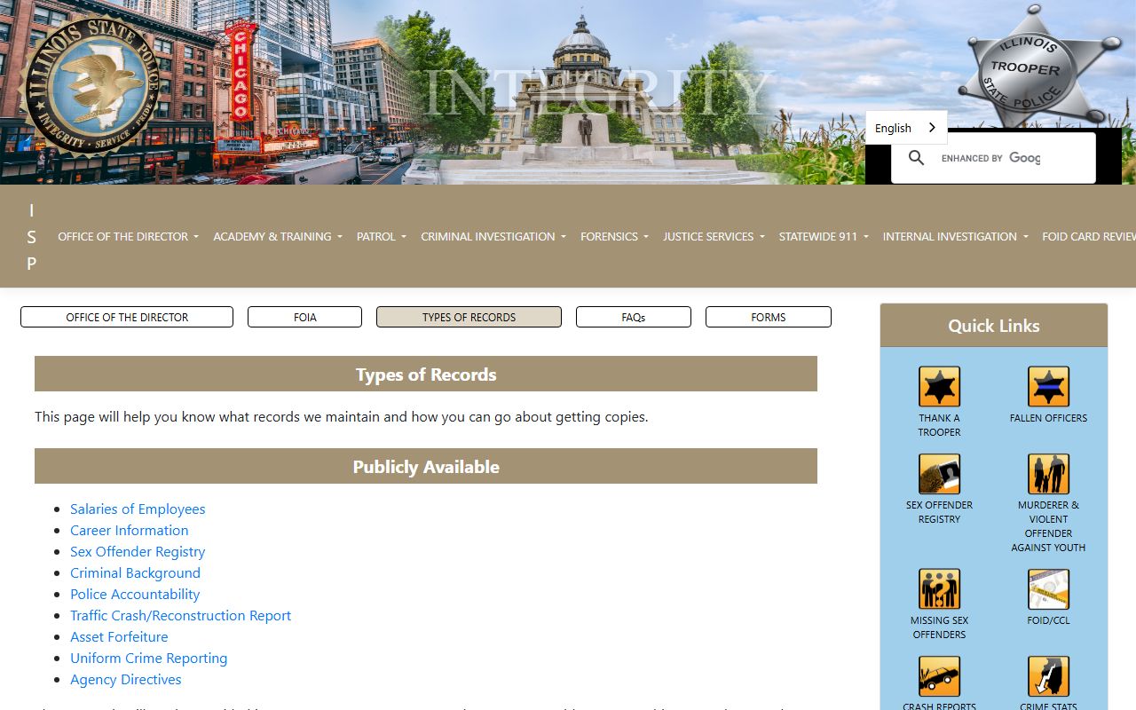 Illinois State Police types of records available through FOIA requests