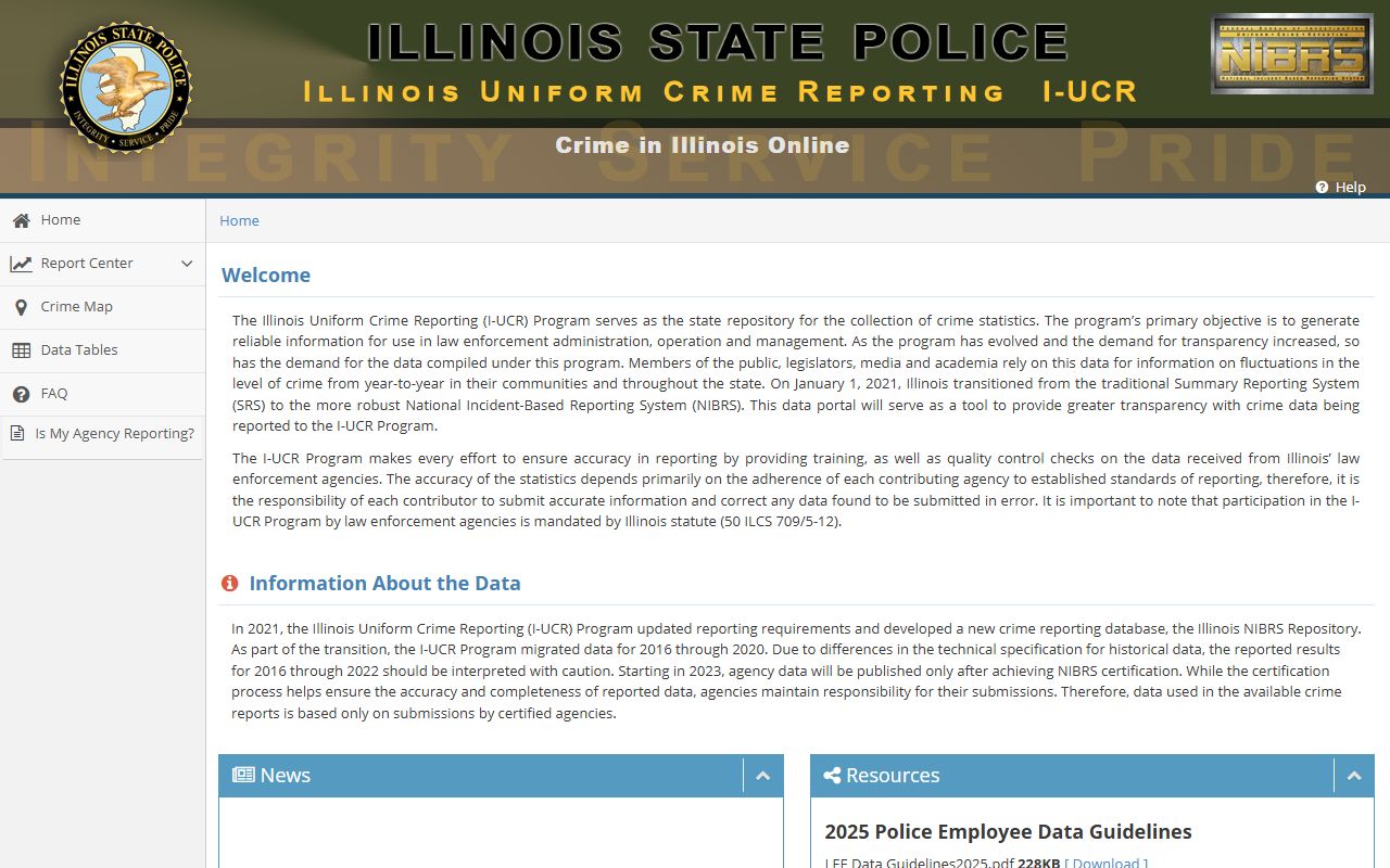 Illinois Uniform Crime Reporting NIBRS portal for police blotter data